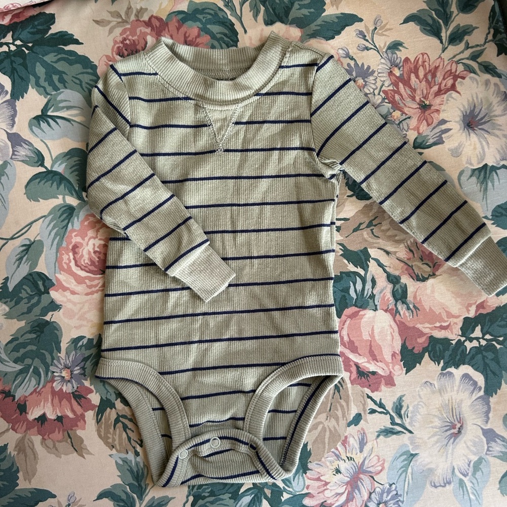 Carter's Sage Green & Navy Striped Long-Sleeve One-Piece Bodysuit